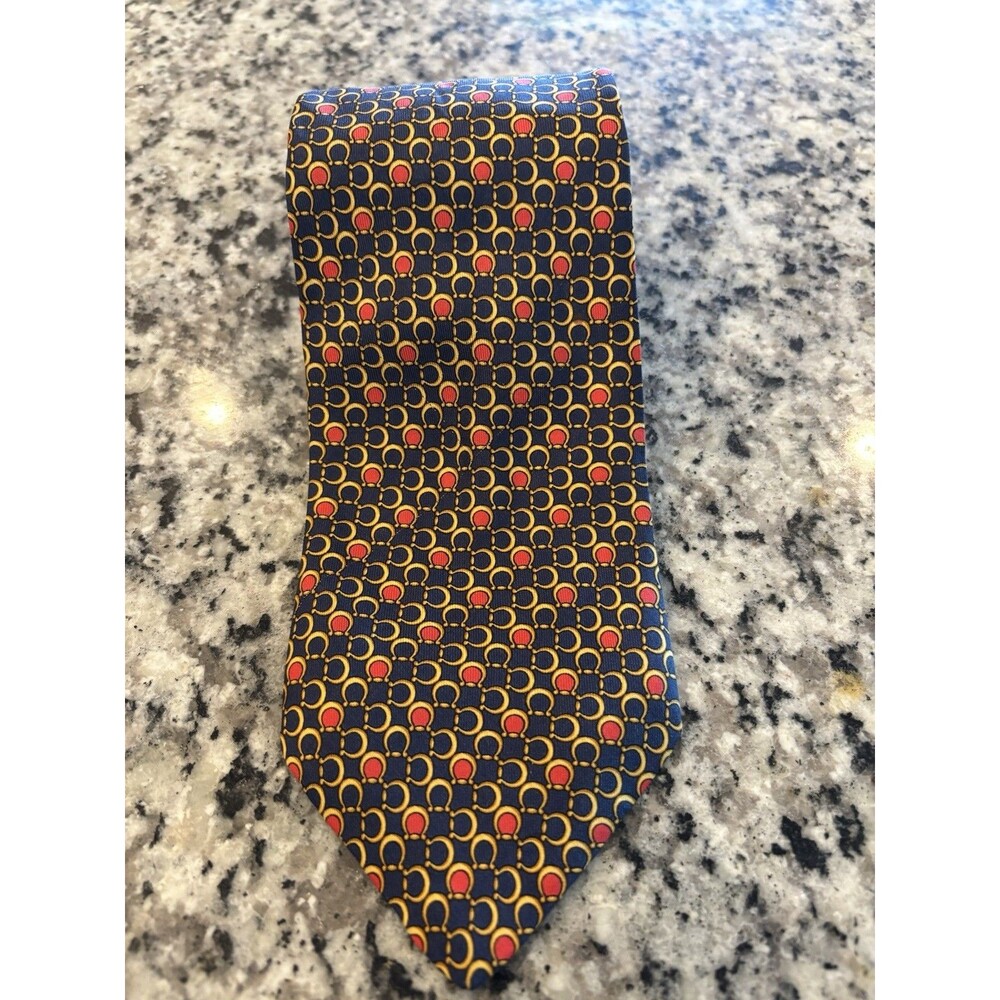 Burberry London Silk Tie Vintage Navy Gold Stirrups Equestrian